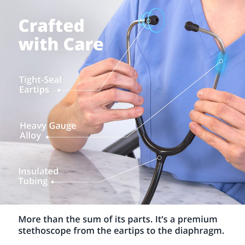 [Australia] - Greater Goods Tunable Dual-Head Stethoscope - Important Component First Aid Kit | Necessary Nurse Accessories | Adjustable Headset - Free Replacement Ear Tips and Diaphragm | Designed in St. Louis Black w/Stainless Steel Binaural 