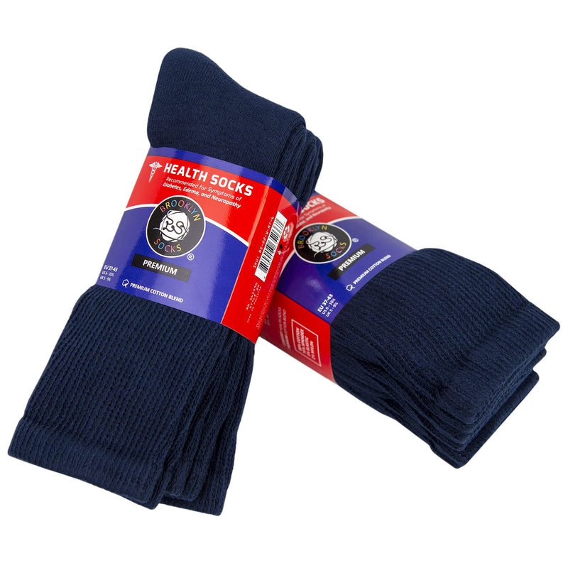 [Australia] - 6 Pairs of Women’s Neuropathy Diabetic Extra Stretchy Cotton Crew Socks (Shoe Size 6-10, Navy) 