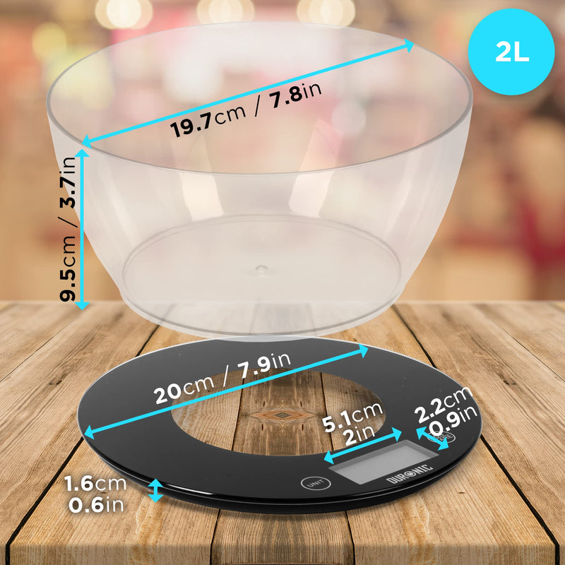 [Australia] - Duronic Kitchen Scales with Bowl KS7000 10kg | for Postal Baking weighing scale| 1.5L Black Digital Display | Add & Weigh Tare | 1g Precision 