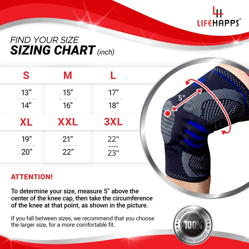 [Australia] - Active Relief Knee Brace by Lifehapps - Patella Knee Support Compression Sleeve with Side Stabilizers for Arthritis Joint Pain, Meniscus Tears, ACL, MCL Injuries, Exercise, Running (3XL, Black) 