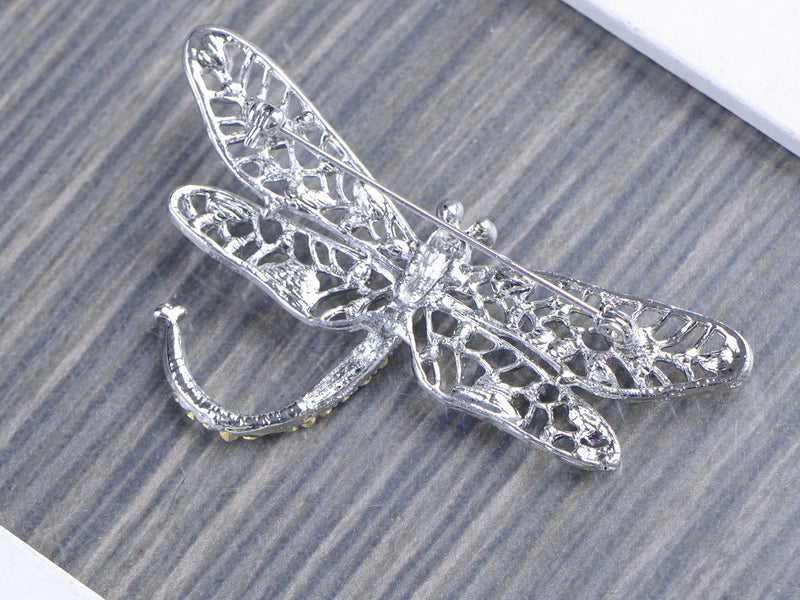 [Australia] - Alilang Silver Tone Iridescent Clear Crystal Rhinestone Dragonfly Flying Insect Brooch Pin 