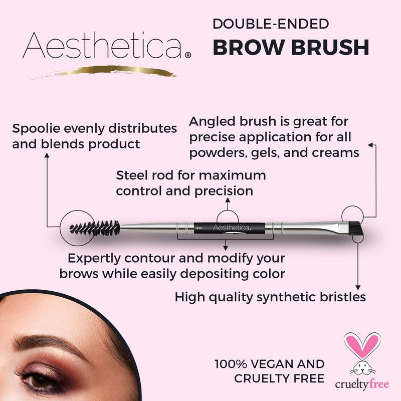 [Australia] - Aesthetica Pro Series Double Ended Eyebrow Brush & Spoolie - Angled Brow Brush for Precision Application & Blending of Eye Brow Powders, Waxes & Gels - Vegan & Cruelty Free 