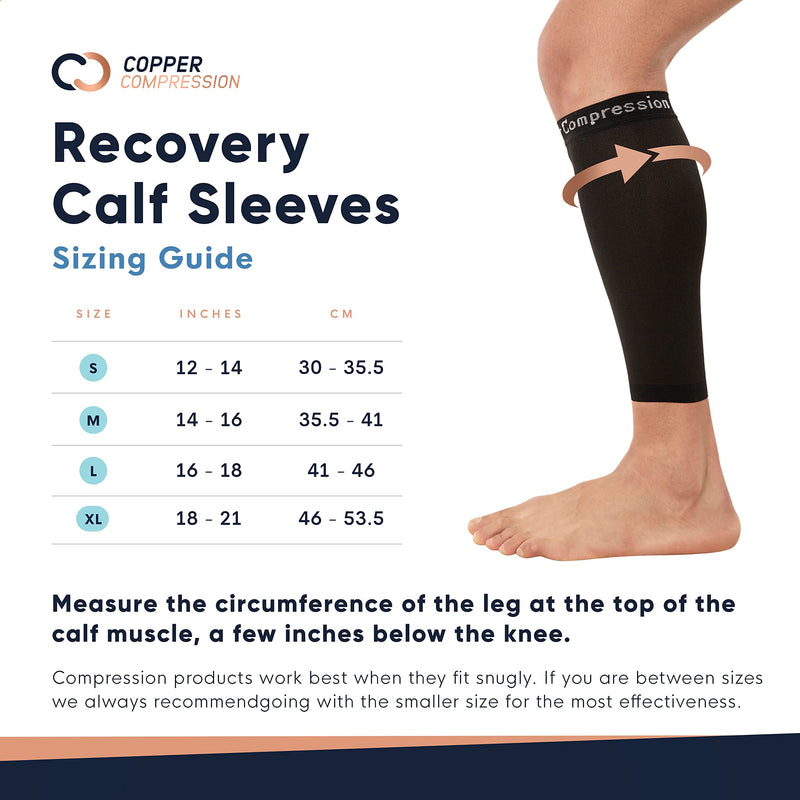 [Australia] - Copper Compression Calf Sleeves - Footless Compression Socks for Running, Cycling, & Fitness. Support and Relief from Shin Splints, Varicose Veins, Sore Muscles + Joints, Sprains, Strains (1 PAIR - M) Medium (1 Pair) 