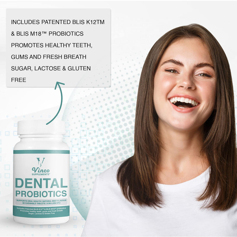 [Australia] - Dental Probiotics - Advanced Oral Probiotics for Mouth - Bad Breath Treatment Supplement with BLIS K12 & BLIS M18-6 Billion CFU - Mint Flavour Chewable Oral Care Tablets - 60 Count 