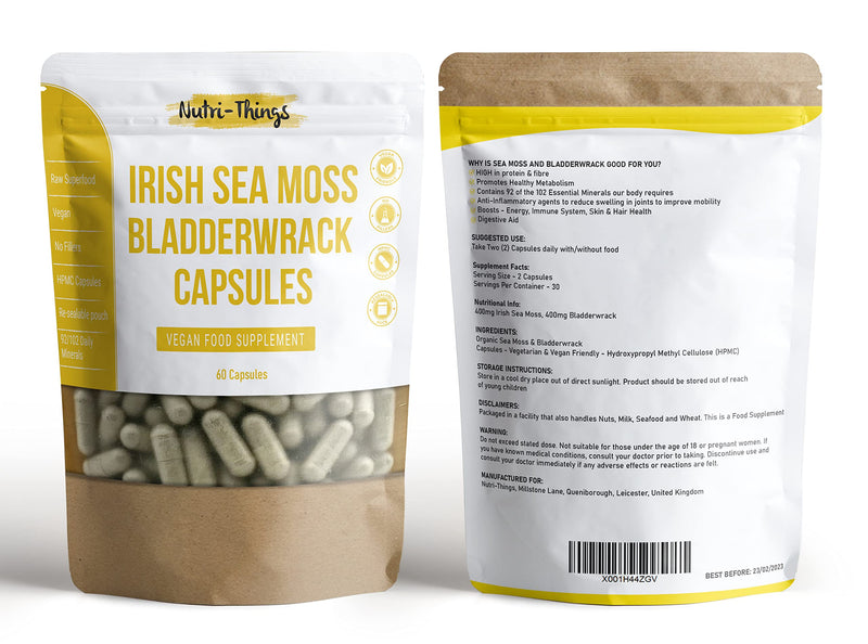 [Australia] - Sea Moss Capsules | Vegan Superfood | Metabolism and Energy Boost | Great Alternative to Gel, Gummies & Raw Irish SeaMoss | 60 Capsules 