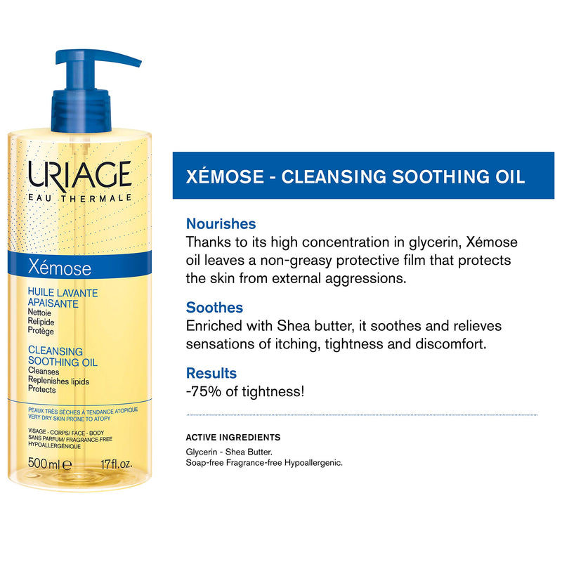 [Australia] - URIAGE Xemose Cleansing Soothing Oil 17 fl.oz. | Face and Body Cleanser that brings Instant and Long-Lasting Comfort to Dry to Very Dry Skin and Soothes Itching Sensations | Soap-free, Fragrance-Free 