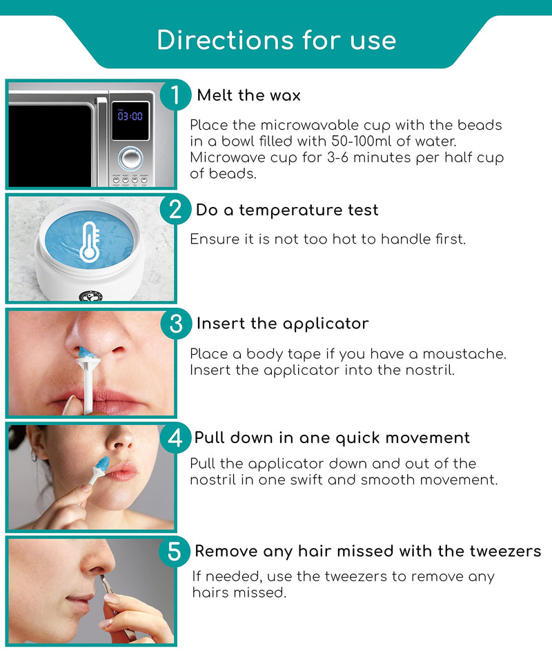 [Australia] - Medi Grade Nose Waxing Kit for Men & Women With 50x Nose Wax Sticks. 100g Nose Hair Wax Kit Including Skin Tape, Tweezers, Towel, Microwavable Cup & Storage Bag - Easy & Safe Nose wax kit 