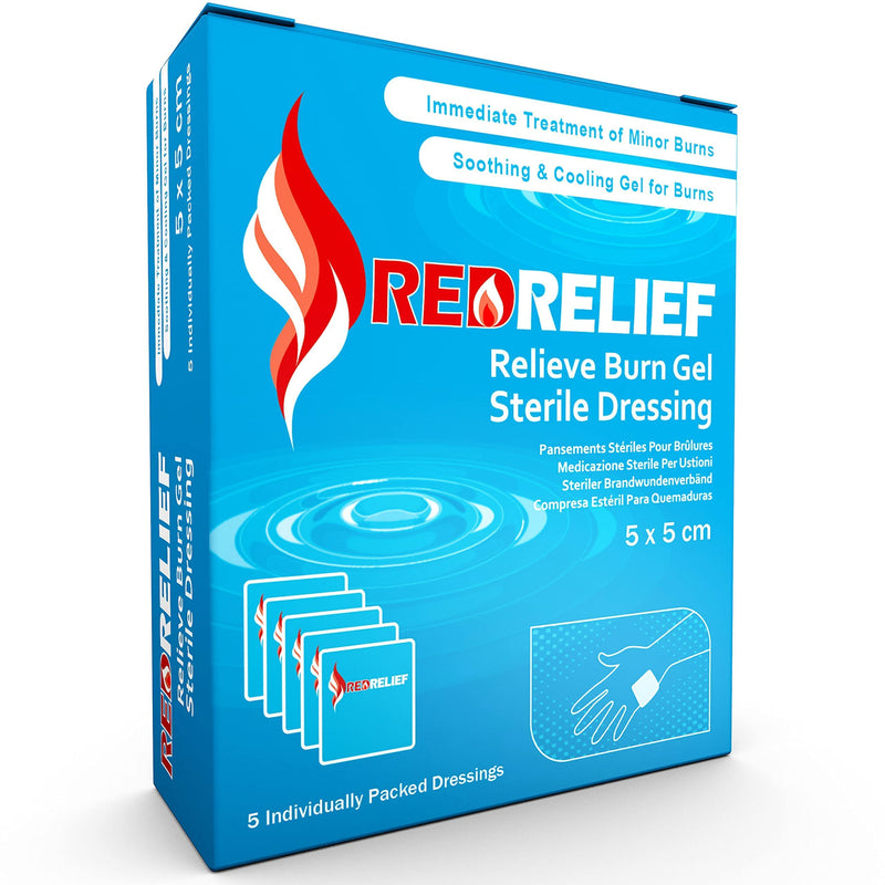 [Australia] - Pack of 5 RedRelief Emergency 5x5cm Burn Dressing - Cools, soothes and relieves Pain 