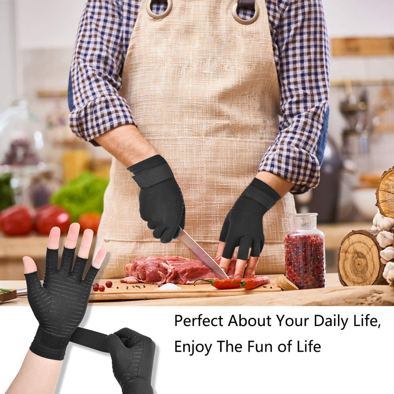 [Australia] - Copper Wrist Compression Arthritis Gloves (1 Pair), Wrist Support Brace Fingerless Glove with Adjustable Strap, Comfortable Carpal Tunnel Sleeve for Hand Finger Wrist Relieve Pain for Women and Men Large 