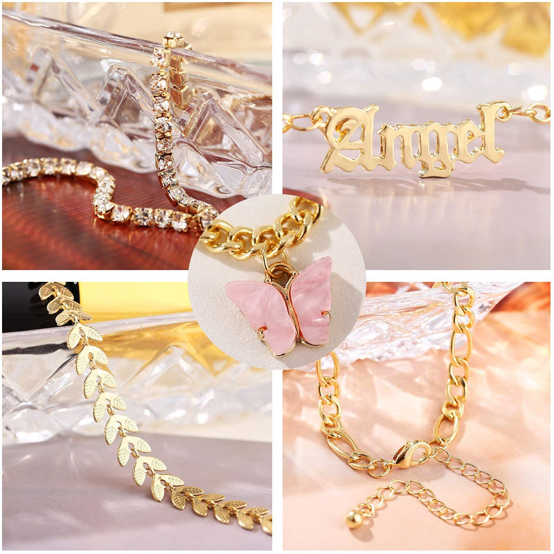 [Australia] - ÌF ME 6-12 Pcs Gold Ankle Bracelets Set for Women Girls Adjustable Chain Butterfly Beach Anklet Bracelet Set for Foot Jewelry Gifts 12 pcs 