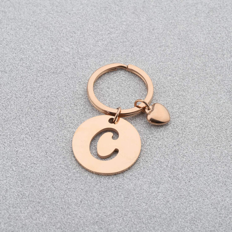 [Australia] - HOLLP Initial Disc Charm Keychain 26 Initial Letter Alphabet Key Ring A-Z Initial English Charm Keychain Rose Gold-C 