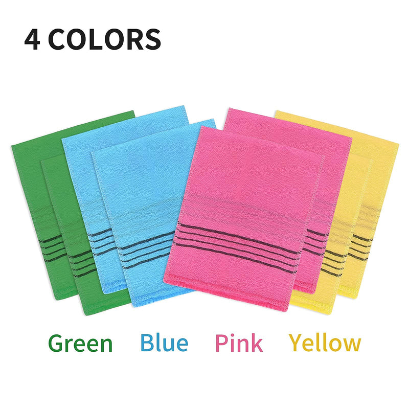 [Australia] - Molain 8Pcs Asian Exfoliating Washcloth Korean Exfoliating Mitt Glove Italy Towel Scrubbing Cloth For Removing Dead Skin Callus Cleaning Pores Viscose Rayon Bath Sponges 8pcs( 2 Pink+2 Yellow+2 Blue+2 Green) 