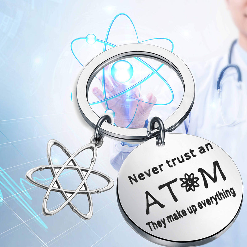 [Australia] - FUSTMW Atomic Science Symbol Keychain Never Trust an Atom They Make Up Everything Chemistry Scientist Physicist Chemist Teacher Gift Science Lovers Jewelry Gift silver 