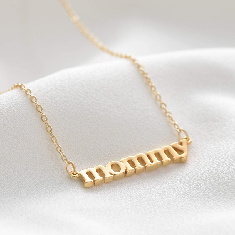 [Australia] - Mevecco Gold Dainty Mom Necklace,14K Gold Plated Cute Tiny Mama Personalized Name Charm Necklace Delicate Word Cubic Zirconia Mom Jewelry Gift for Mother's Day,Mother's Birthday Mommy CZ Necklace 