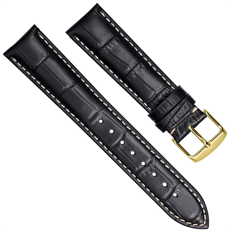 [Australia] - Watch Bands for Men, 18mm Watch Band, Watch Band, Watch Bands, Men's Watch Bands, Leather Watch Bands for Men Black/beige stitch-go gold buckle 