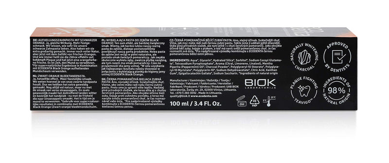 [Australia] - Ecodenta Activated Charcoal Teeth Whitening Toothpaste - Natural Black Orange Plaque Removal Fluoride Free Toothpaste 100ml 