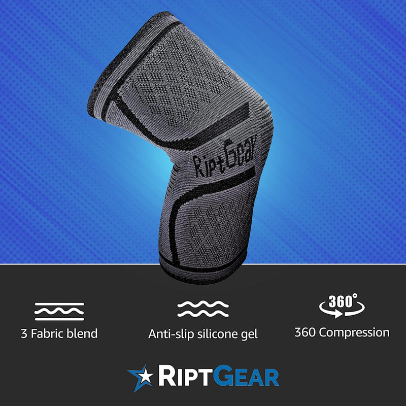 [Australia] - RiptGear Knee Compression Sleeve - Knee Braces for Knee Pain - Compression for Arthritis, Meniscus Tear, Running - Knee Support for Women and Knee Brace for Men - Running Knee Brace, Knee Sleeves Weightlifting, Plus Size (X-Large, Gray (1 Pack)) X-Large 