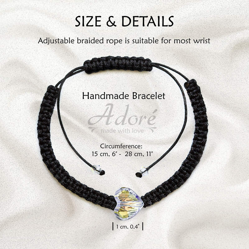 [Australia] - Adoré String Friendship Bracelets for Women - Handmade Rope Braided Bracelets for Teens, Woven Bracelet with Heart Charm Crystals from Swarovski, Womens Girls Wish Bracelets Black 