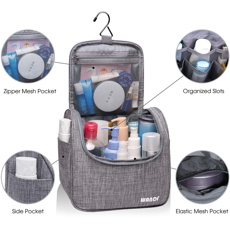 [Australia] - WANDF Hanging Toiletry Bag Travel Cosmetic Organizer Shower Bathroom Bag for Men Women Water-Resistant (M-Denim Grey) M-denim Grey 