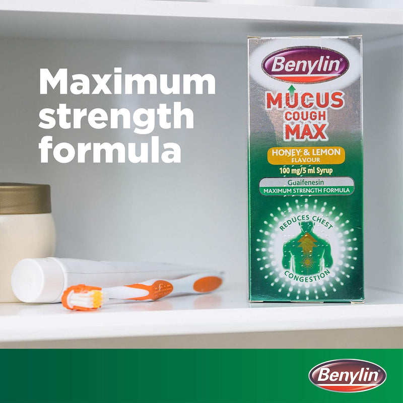 [Australia] - Benylin Mucus Cough Max, Honey and Lemon Flavour, Reduce Cough Intensity from Day 1, Cough Medicine for Adults, 100 mg/5 ml Syrup, 150 ml 150 ml (Pack of 1) 