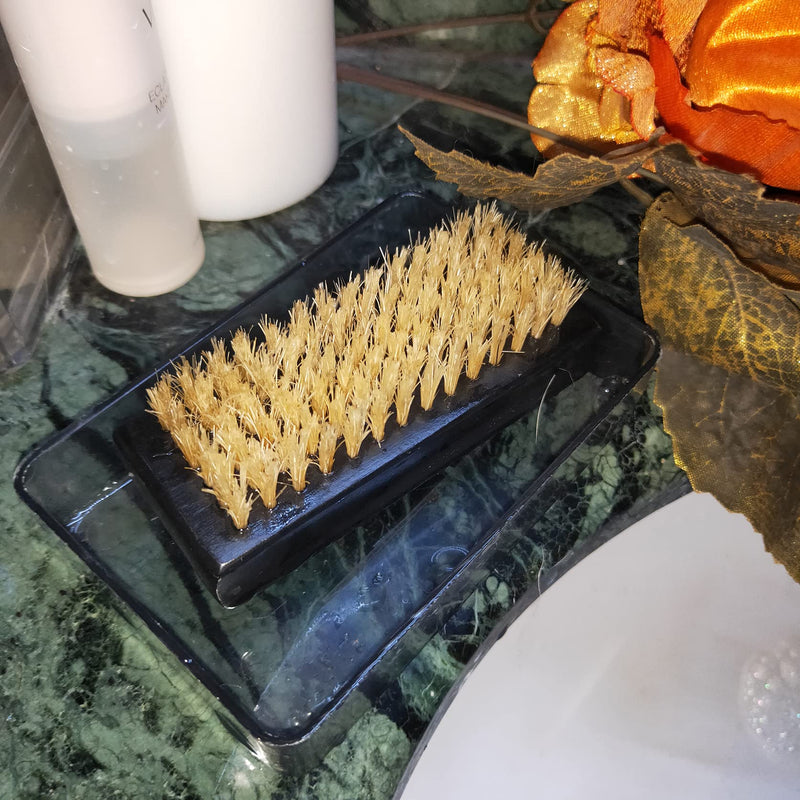 [Australia] - NewFerU Wooden Nail Brush Cleaner Black X 1 in Natural 100% Boar Bristle for Cleaning Hand Finger Foot Toe, Fingernail Toenail Scrub Brush for Men Women Kids Manicure Pedicure Care (Two sided) Two sided 