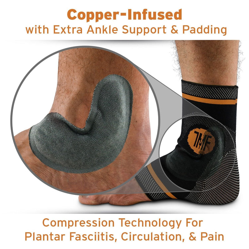 [Australia] - Compression Ankle Brace with Silicone Ankle Support and Copper - Plantar Fasciitis Brace for Foot Pain & Achilles Tendonitis Relief - Ankle Brace for Women & Men - Medium Size Medium (Pack of 1) 