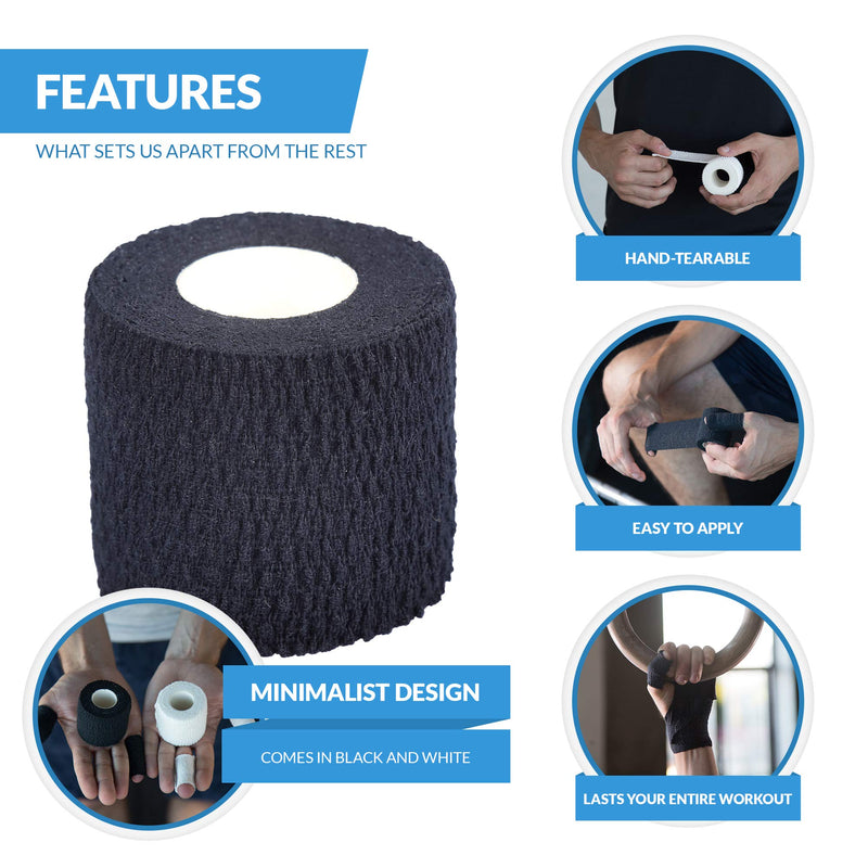 [Australia] - Oly Grip: Weightlifting Thumb Hook Grip Cotton Tear Stretch Tape (6 Rolls) - Weight Lifting - Crossfit - Gymnastics - Keep Fingers and Hands Safe During Workout Black 