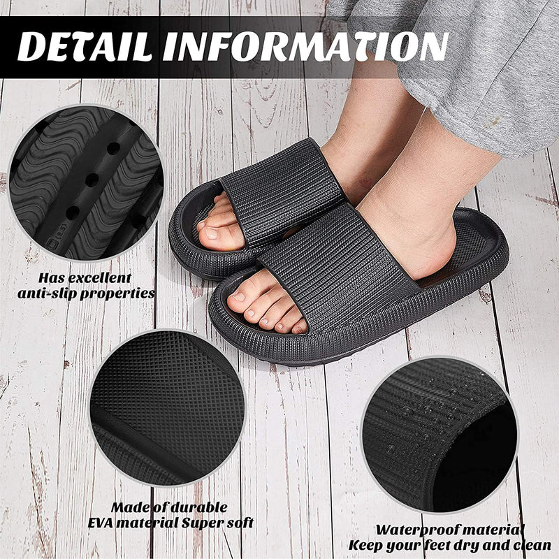 [Australia] - Pillow Slides Slippers, Sharllen Non-Slip Shower Bathroom Spa Slipper, Open Toe Spa Slippers, EVA Platform Thick Sole Quick Drying Super Soft Foam Massage Sandals for Women and Men Black 5.5-6.5 Women/5-6 Men 