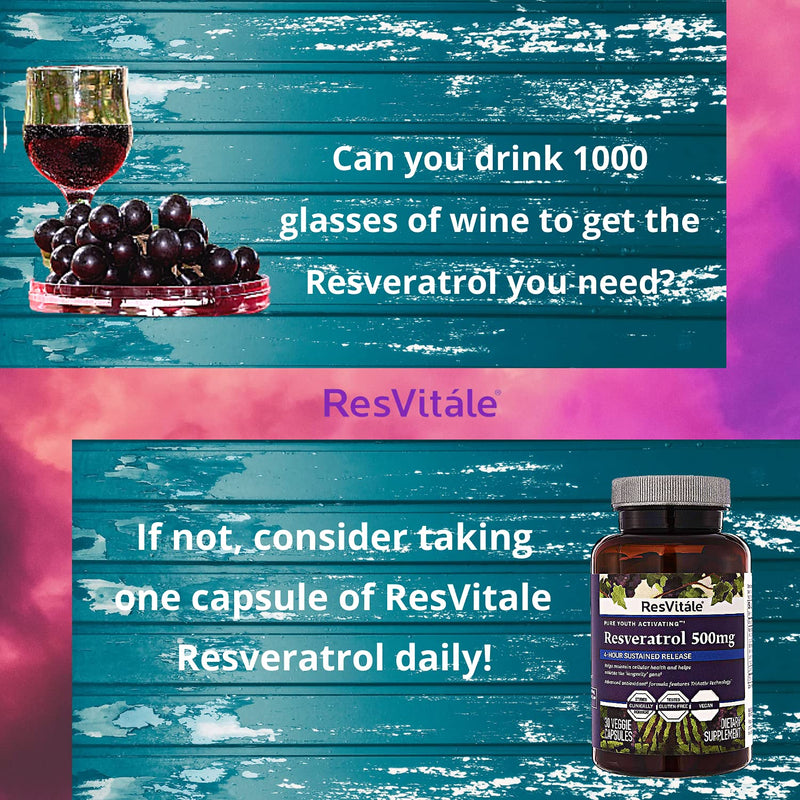 [Australia] - ResVitale Resveratrol 500mg - Anti Aging Skin Care Antioxidants Supplement for Heart Health & Daily Immune Support - Natural Trans Resveratrol Supplement with Grape Extract & Quercetin, 30 Veggie Caps 