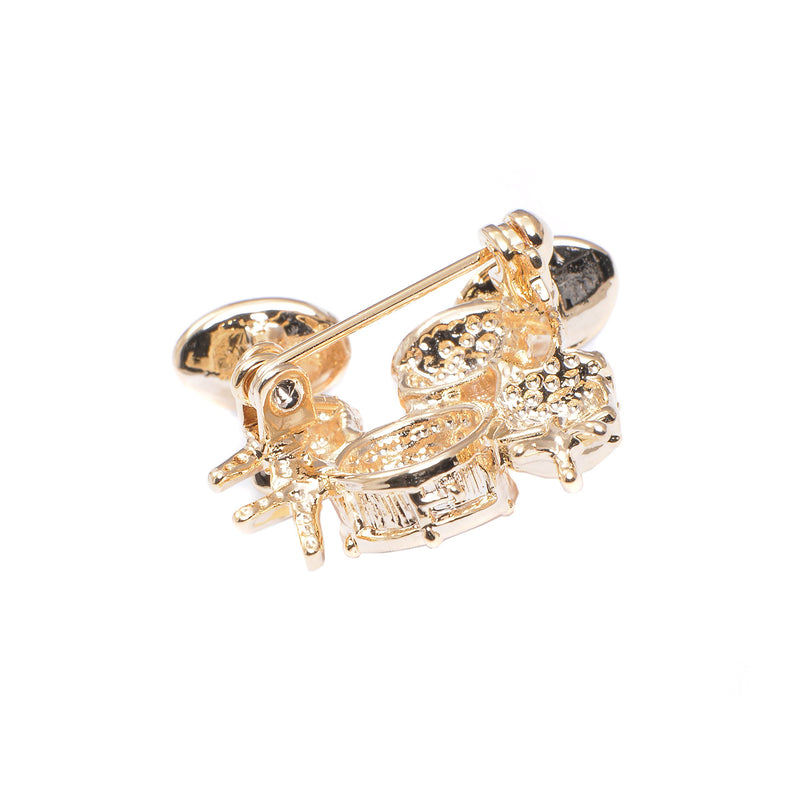 [Australia] - Spinningdaisy Tiny Jewel Crystal 3D Drum Set Brooch Pin Gold 