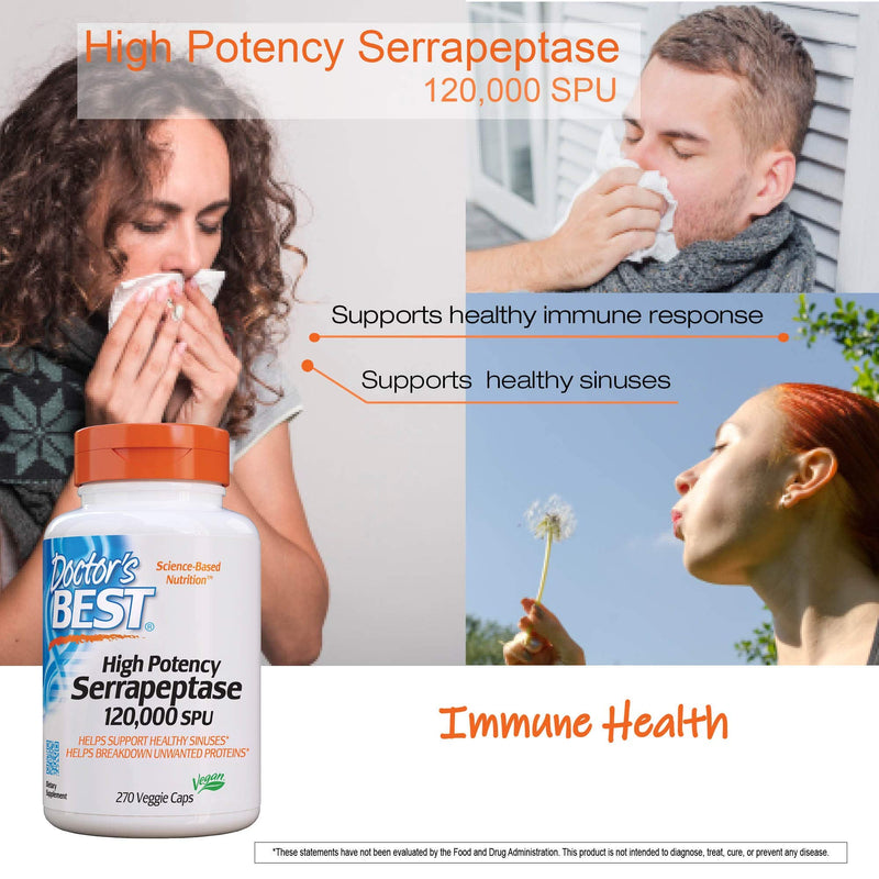 [Australia] - Doctor's Best High Potency Serrapeptase, Non-GMO, Gluten Free, Vegan, Supports Healthy Sinuses, 120,000 SPU, 90 Count 