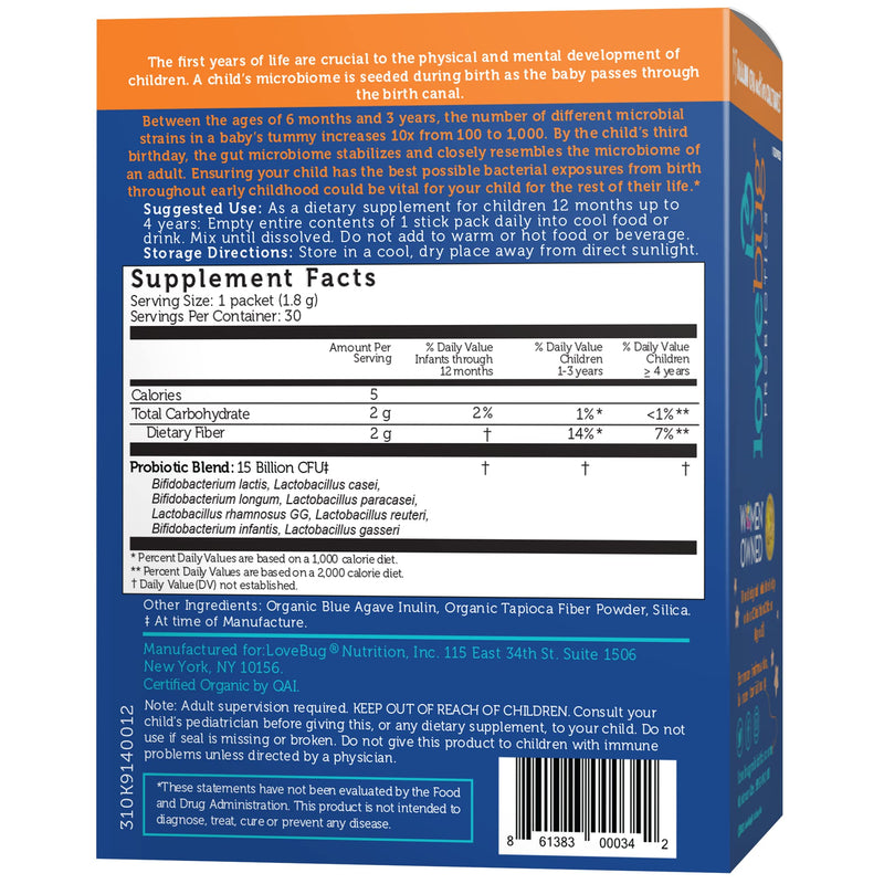 [Australia] - Lovebug Award Winning Probiotic for Toddlers & Kids | Multi-Strain 15 Billion CFU | Easy-to-Take Powder | Sugar Free | Ages 12 Months to 4 Years | 30 Packets 