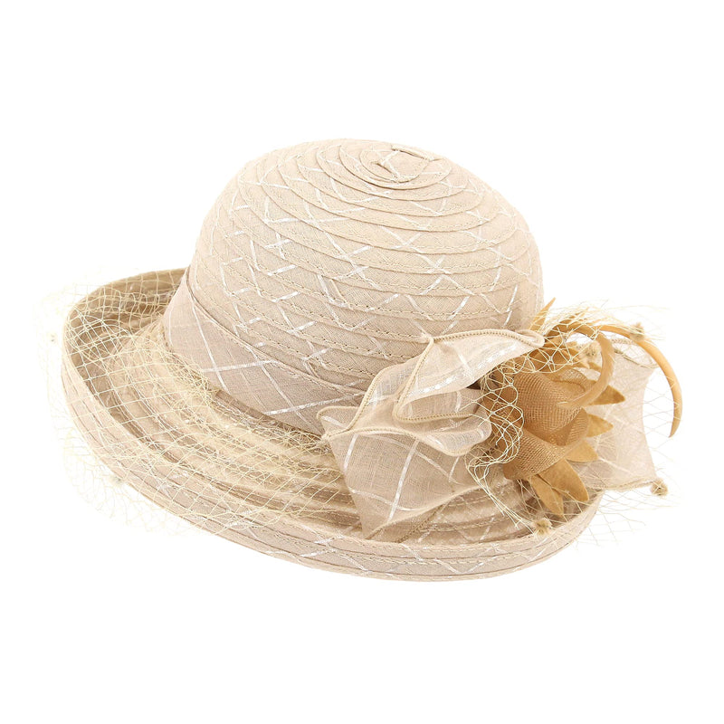 [Australia] - Haoohu Women's Kentucky Derby Hat Roll Brim with Veil Fascinator Cocktail Organza Bridal Dress Cap Veil-apricot 