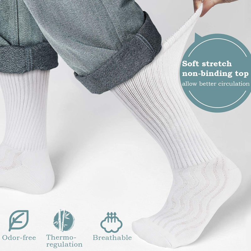 [Australia] - MD 6 Pairs Non-Binding Men's Cushioned Moisture Wicking Bamboo Diabetic Crew Dress Socks 10-13 3Black/3White 