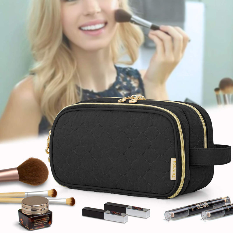 [Australia] - Teamoy Makeup Toiletry Bag With Handle, Travel Makeup Organizer Cosmetic Bag for Makeup Brushes(Up To 9-Inch), Beauty Essentials and More, Black(Patent Pending) 