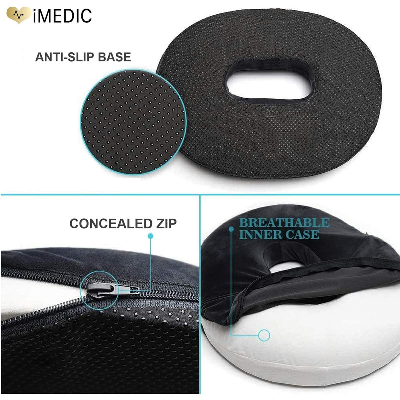 [Australia] - iMedic Doughnut Ring Chair Cushion - Seat Cushions - Premium Relief for Heamorrhoids, Piles, Coccyx or Postnatal Pain - Back Support for Office Chair - Back Support Cushion - Black Doughnut Ring Cushion Single 