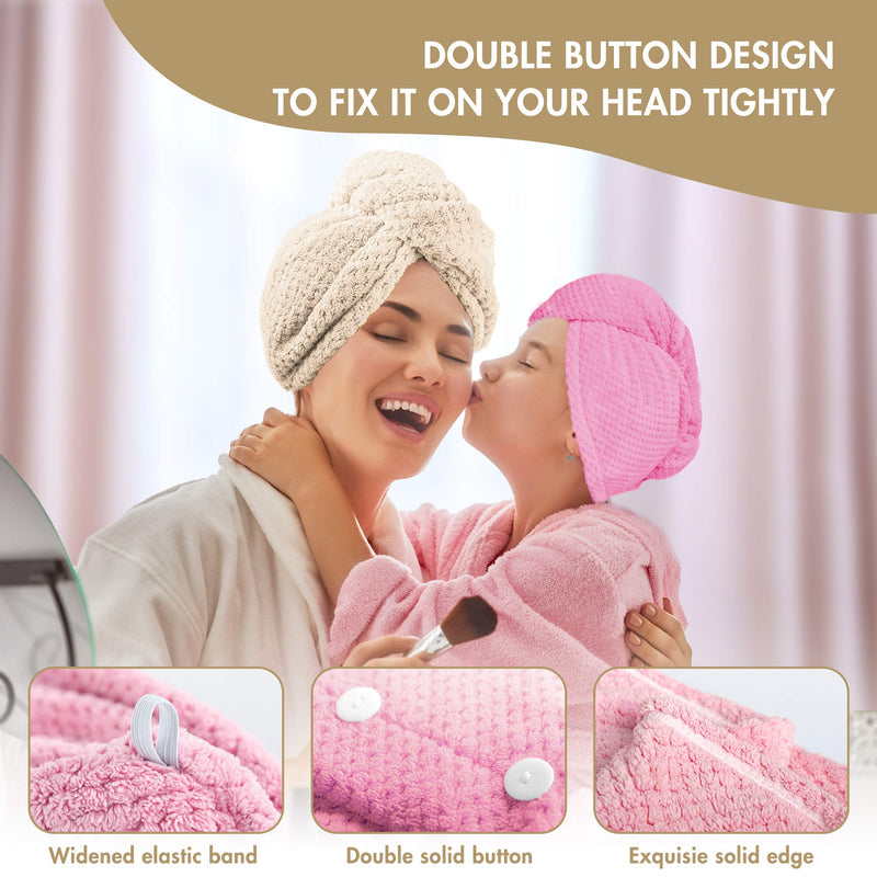 [Australia] - CHOOBY 3+1 Pack Hair Towel Wrap Fast Drying Hair Turban, Anti-Frizz Microfiber Wet Hair Wrap Towel for Women, Ultra Absorbent Hair Dry Towels Cap for Bath Makeup Washing face(Pink/Beige/Gray) Pink/Beige/Gray 