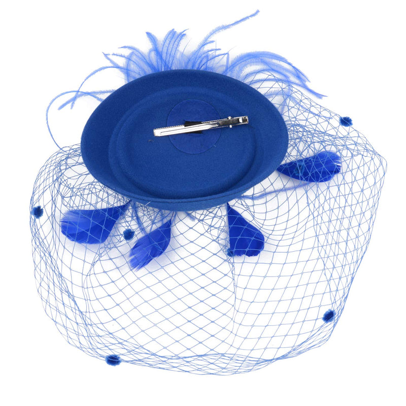 [Australia] - Fascinator Pillbox Hat for Women Tea Party Wedding Kenturky Derby Royal Blue-06 