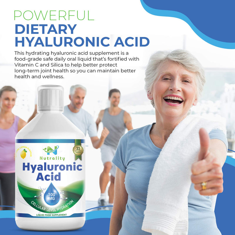 [Australia] - Nutrality Liquid Hyaluronic Acid Dietary Supplement, 100 mg, Low Molecular Natural Cell Hydrating Formula with Vitamin C for Advanced Joint Support, Vegan Friendly 