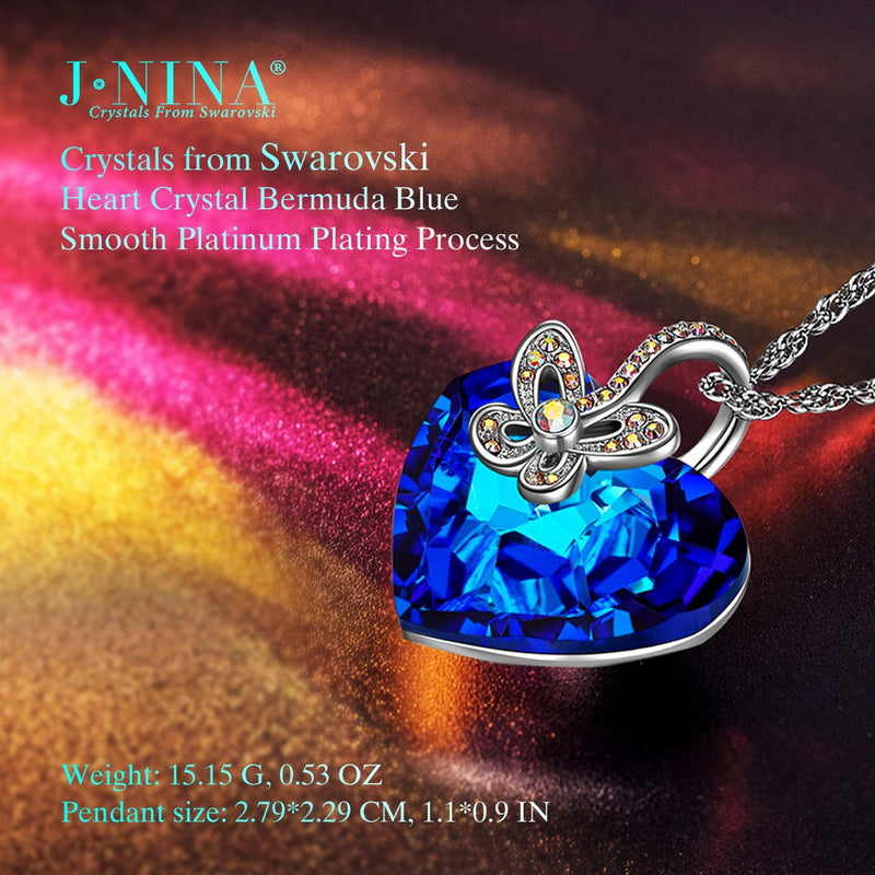 [Australia] - J.NINA ✦Butterfly Love✦ Christmas Jewelry Gifts for Women Blue Heart Butterfly Jewelry Gifts for Her Hypoallergenic Romantic Gift for Her Girlfriend Butterfly Necklace Gifts For Her 