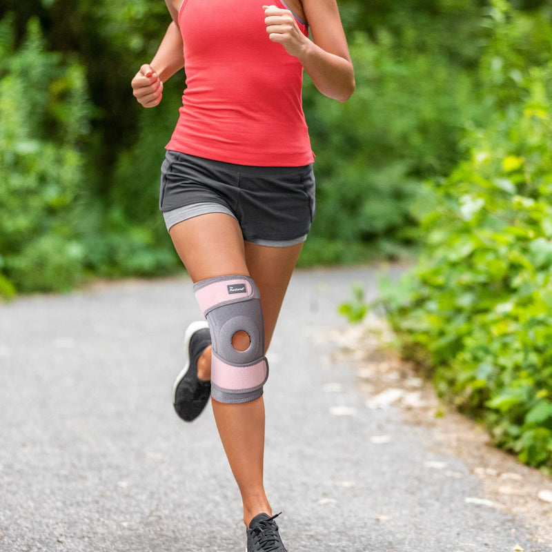 [Australia] - Knee Support Brace with ContourFIT Comfort Shape - Adjustable Knee Support for Walking, Running and Joint Pain Relief - Knee Brace for Women - Grey/Pink - The Restored 1 Count (Pack of 1) 
