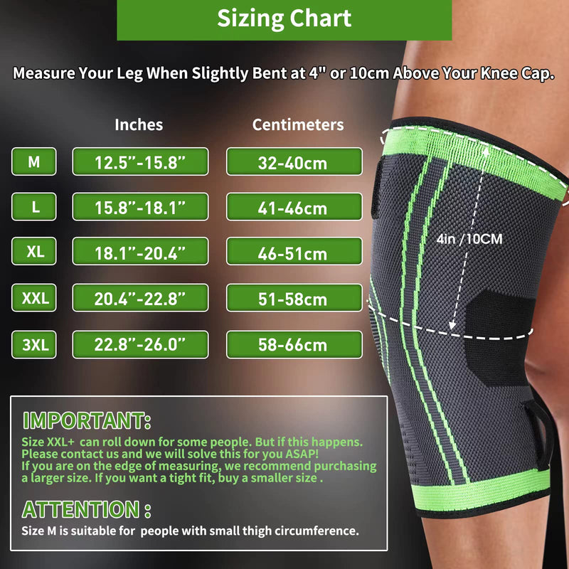 [Australia] - Knee Sleeve, Professional Knee Brace with Removable Adjustable Straps, Premium Compression Support for Arthritis Pain, Running Safety, Cross Fitness Training, Men's/Women's - Single (Large, GREEN01, 1) Large 