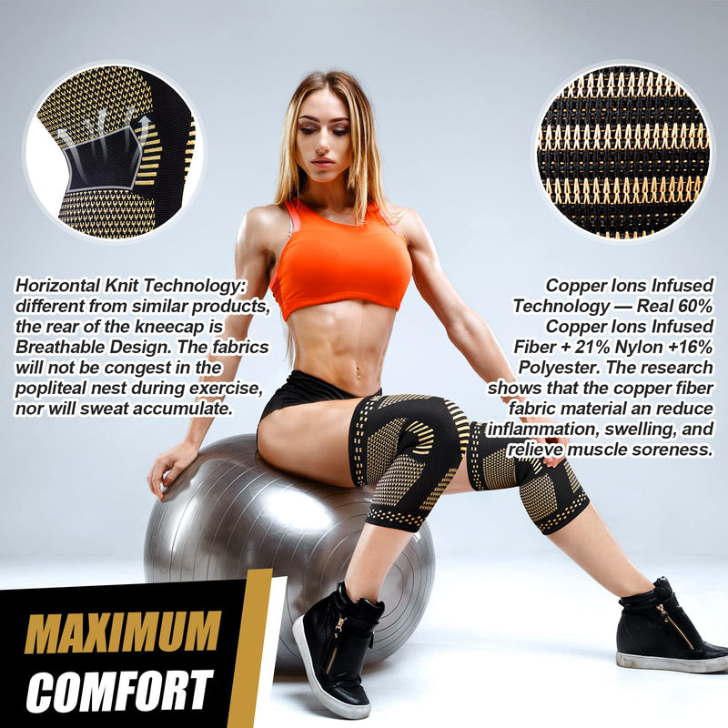 [Australia] - NEENCA Copper Knee Sleeves (Pair), Professional Knee Brace with Copper Ions Infused Fiber Technology, Premium Compression Support for Knee Pain, Sports, Workout, Arthritis, ACL, Joint Pain Relief... Large Real Copper Ions（2 pack） 