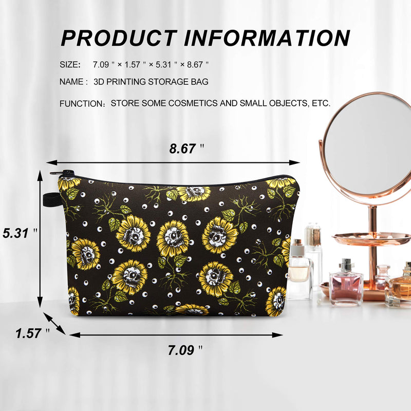 [Australia] - Women Cosmetic Bag Travel Makeup Pouch Waterproof Makeup Bag for Purse Portable Toiletry Bag Accessories Organizer Skull Sunflower 