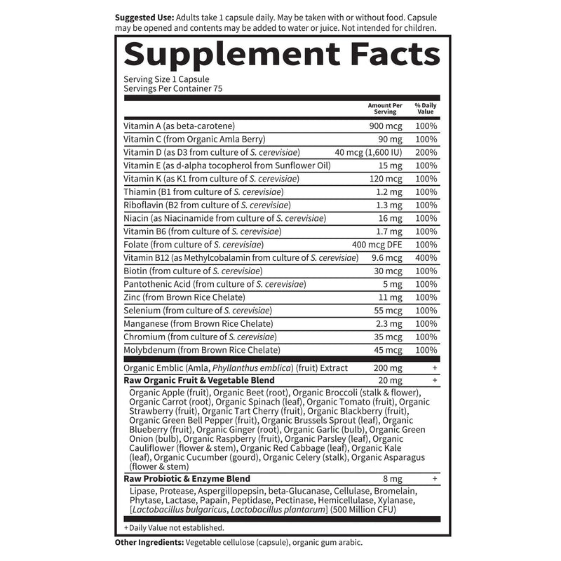 [Australia] - Garden of Life Multivitamin for Men, Vitamin Code Raw One - Once Daily, Vitamins Plus Fruit, Veggies & Probiotics, 75 Count 75 Count (Pack of 1) 