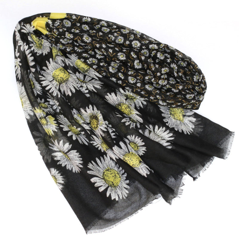 [Australia] - GFM Daisy Floral Print Summer Scarf Black 