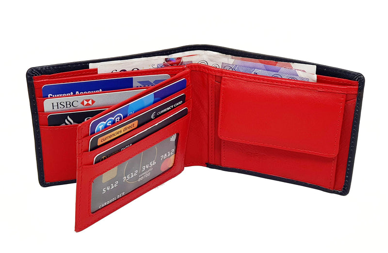 [Australia] - Starhide Men's RFID Blocking Genuine Nappa Leather Billfold Wallet Purse - Photo Id Holder - Coin Pocket Pouch 1216 (Black/Red) Black/Red 