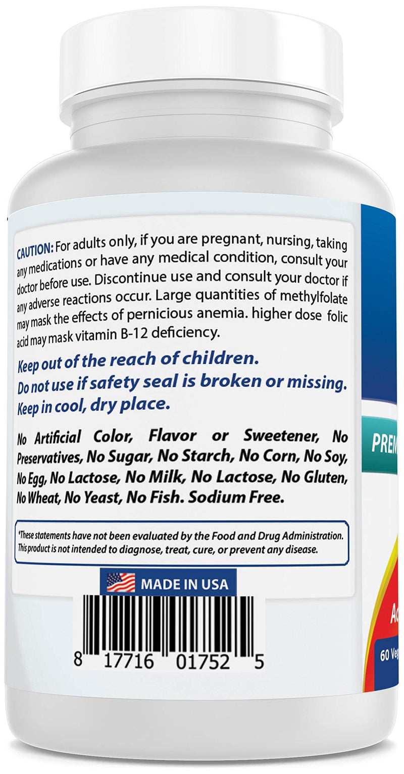 [Australia] - Best Naturals Methyl Folate 7500 mcg (7.5mg) (Most Bio-Available) Veggie Capsule - Supports Cell Formation Growth Function, Brain, Memory, Cardiovascular Health, 60 Count 