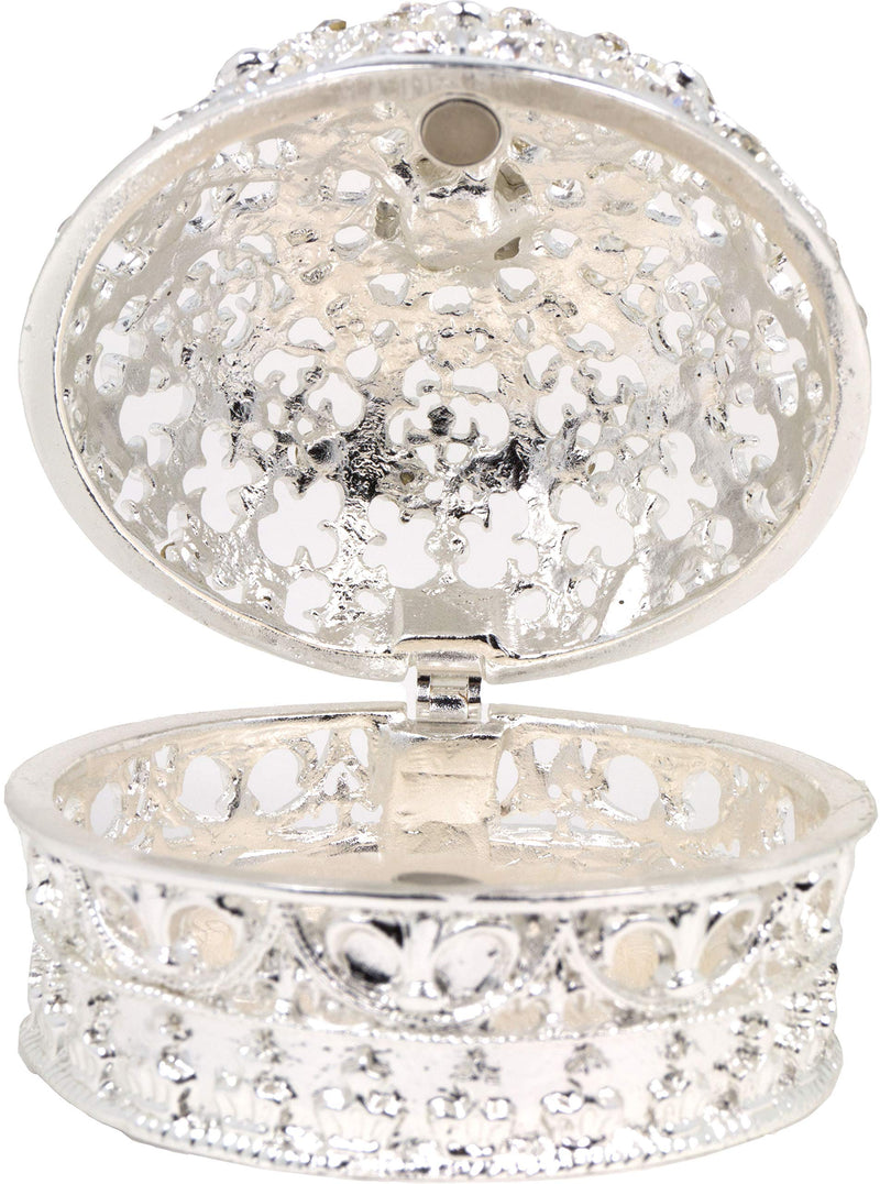 [Australia] - VI N VI Silver Rhinestone Pearl Royal Crown Jewelry Box, Trinket Box | Beautiful Collectible Figurine and Decorative Jewelry Display, Holder, and Organizer 