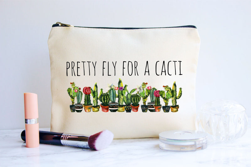 [Australia] - Pretty Fly For A Cacti Makeup Bag, Cactus Gift For Women, Cactus Gift, Succulent Plant Gift, Canvas Bag 